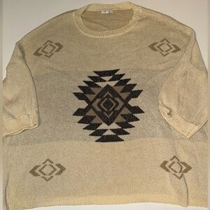 Chic Soul Women’s 1X Short Sleeve Sweater Aztec Print Knit Boho Casual Top